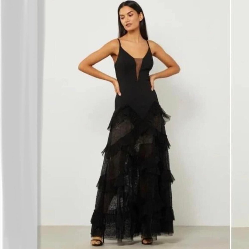 New* BCBG MAXAZRIA Avaline Pleated Ruffle Skirt Lace Tulle Dress Size 10 $498 - Picture 3 of 12